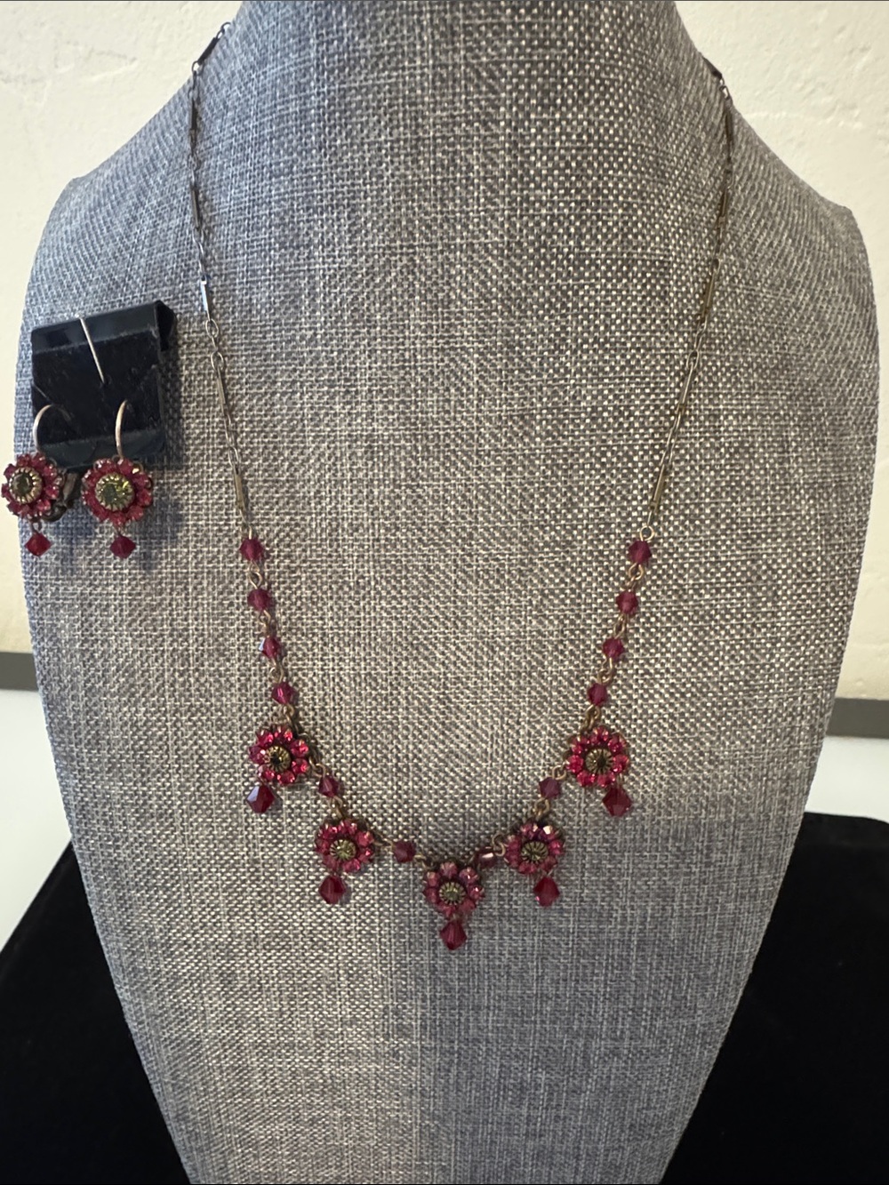 Floral Cluster Red Swarovski Crystal Necklace and Earring Set